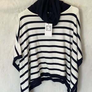 THML Black and White Striped Poncho Sweater